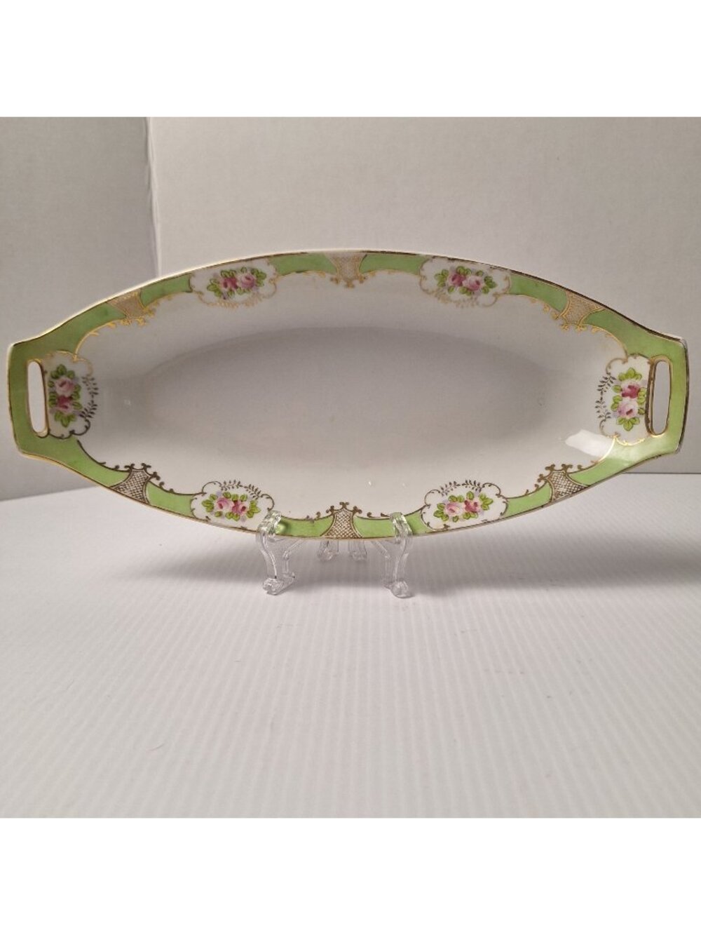 ANTIQUE HANDPAINTED NIPPON CELERY SERVING DISH FLORAL PORCELAIN MADE IN JAPAN